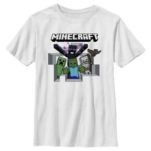 Boy's Minecraft Enemy Mobs Graphic Tee Size X Small Creeper Enderman Zombie Bat